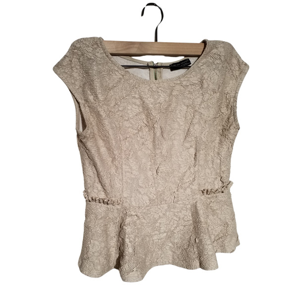 Zara W&B Collection Lace Peplum Top Beige Back Zip Size Medium - Picture 1 of 5
